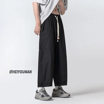 Riolio Summer Cotton Casual Pants Men Oversized Wide Leg Pants Men Japanese Streetwear Hip-hop Loose Straight Pants Men Thin Trousers